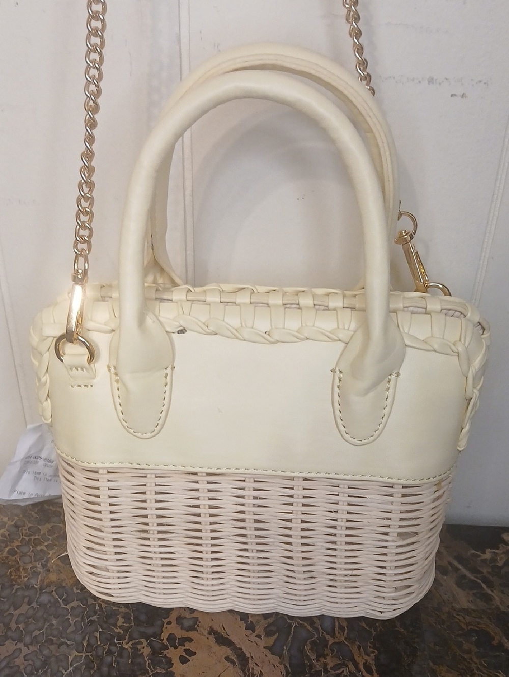 Aqua Cream Woven Top-Handle Crossbody Bag